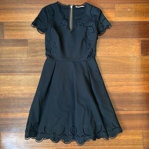 Ted Baker London Saloane Skater Little Black Dress LBD Embroidered PocketsSize 2